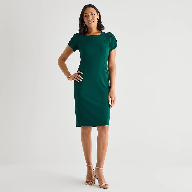 Marc New York Womens Square Neck Short Sleeve Sheath Dress
