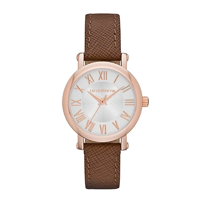 Liz Claiborne® Womens Brown Leather Strap Watch