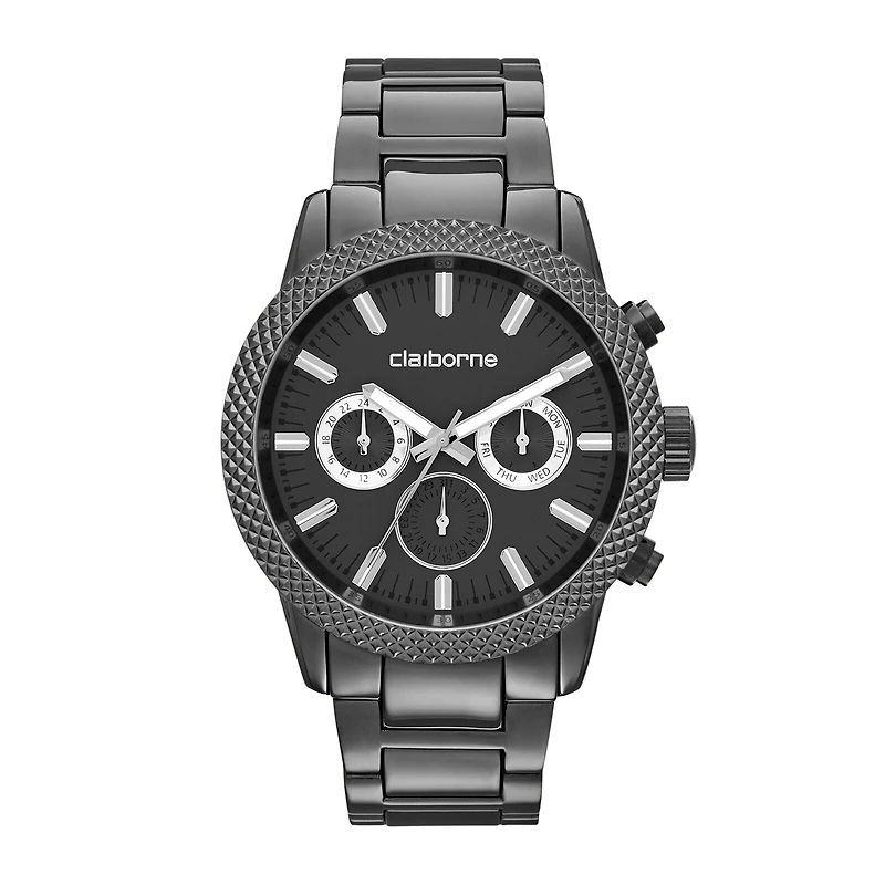 Claiborne® Mens Textured Bezel Gunmetal Watch