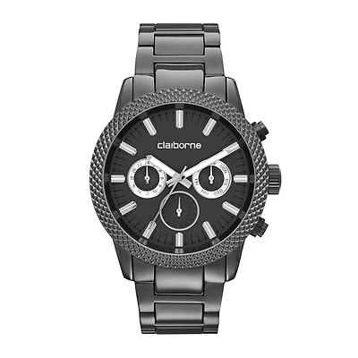 Claiborne® Mens Textured Bezel Gunmetal Watch