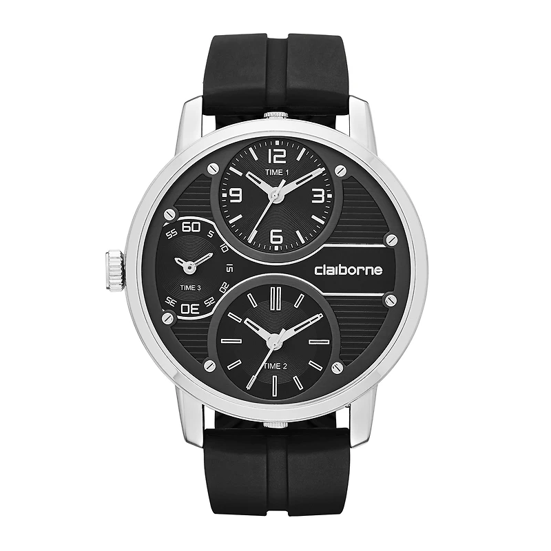 Claiborne® Mens Oversized Dial Black Silicone Strap Watch
