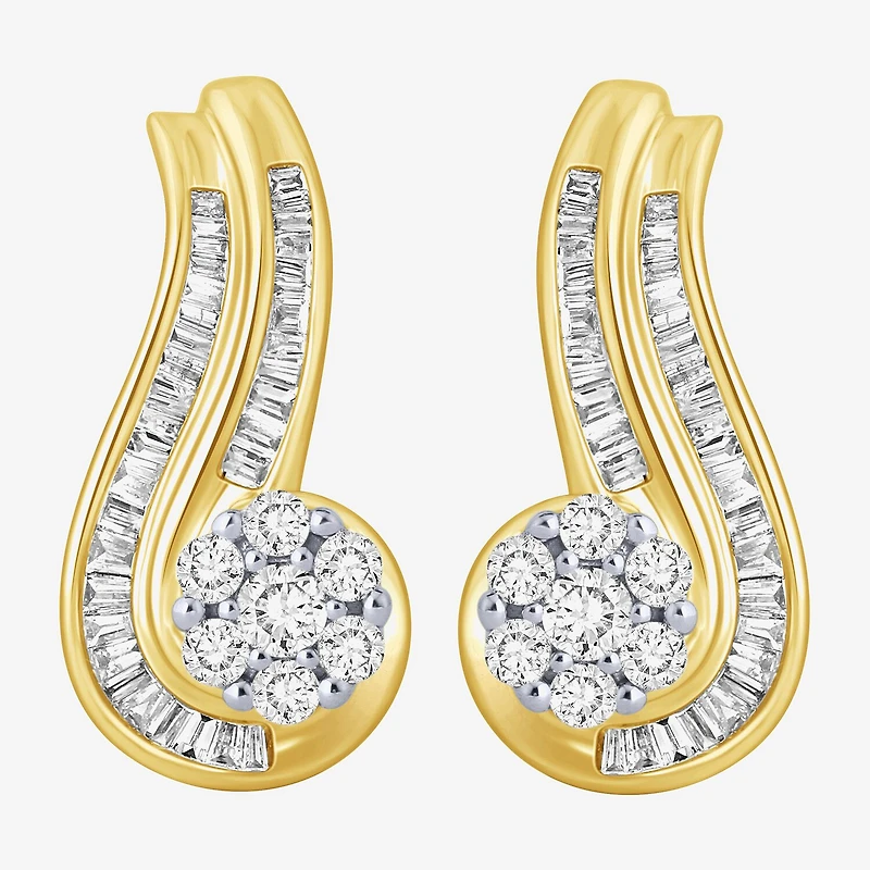 3/4 CT.T.W. Natural Diamond 10K Gold Swirl Earrings