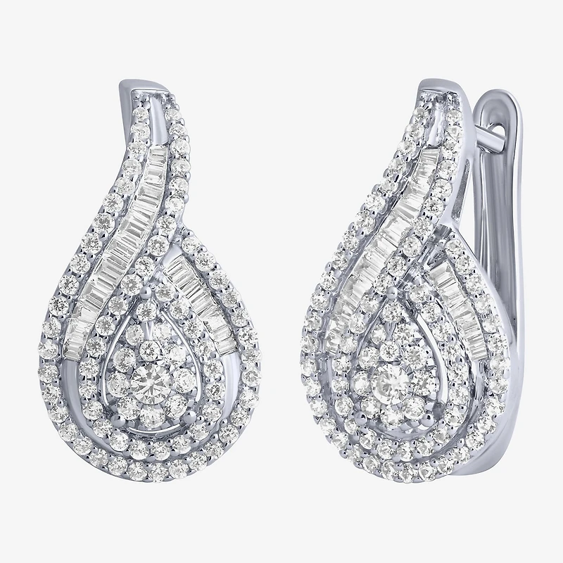 Diamond Blossom Womens 1 CT. T.W. Natural White Diamond 10K Gold Pear Drop Earrings