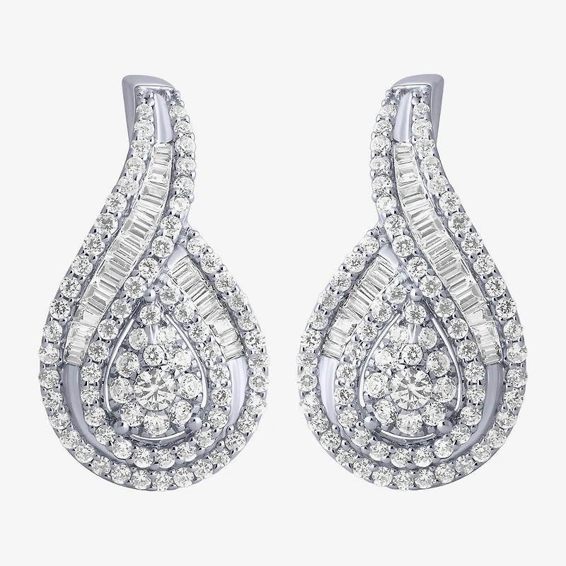 Diamond Blossom Womens 1 CT. T.W. Natural White Diamond 10K Gold Pear Drop Earrings