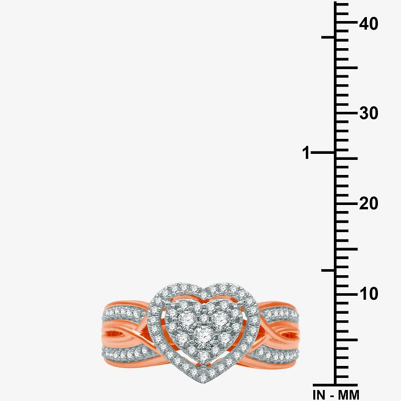 I Said Yes (H-I / I1) Womens 1/2 CT. T.W. Lab Grown White Diamond Sterling Silver Heart Side Stone Halo Engagement Ring