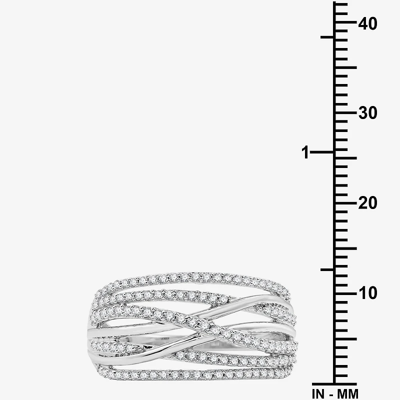 Womens /2 CT. T.W. Lab Grown White Diamond Sterling Silver Crossover Band