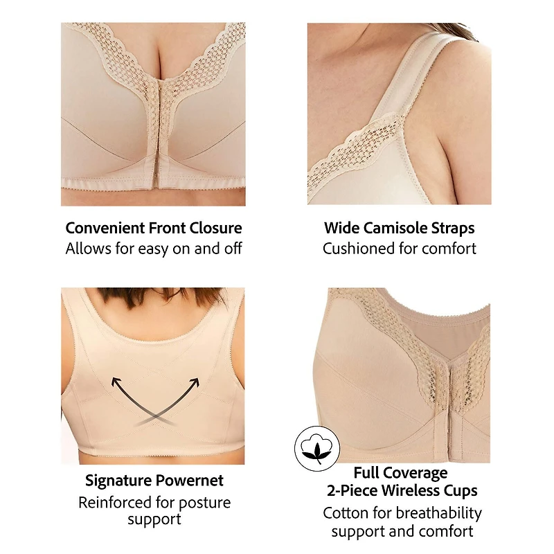Exquisite Form® Women's FULLY Wireless Cotton Back & Posture Support Bra with Front Closure Lace- 5100531