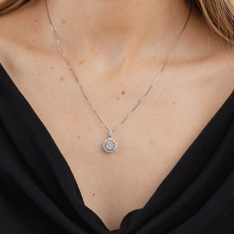Womens 1/2 CT. T.W. Natural White Diamond 14K or Yellow Gold Round Pendant Necklace