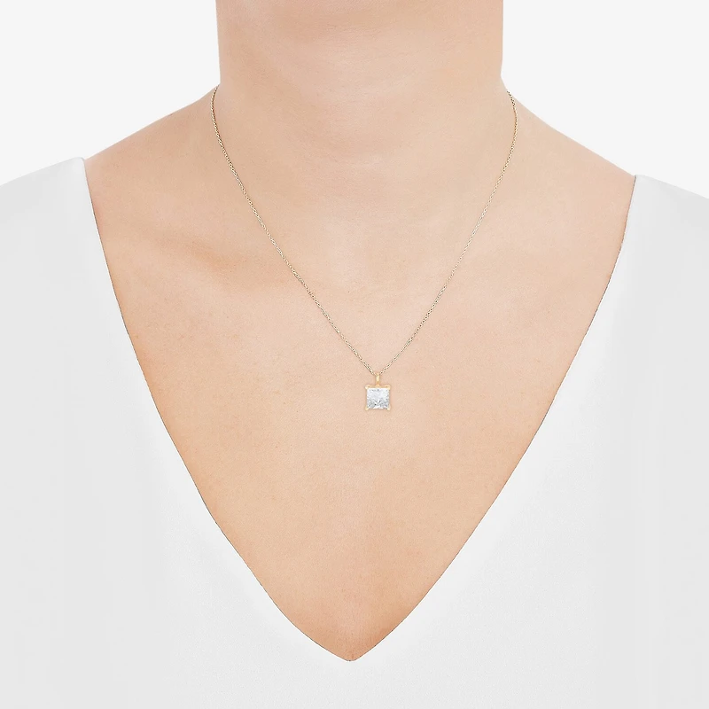 ( H-I/SI2 ) Womens 3 CT. T.W. Lab Grown White Diamond 14K Gold 18 Inch Princess Pendant Necklace
