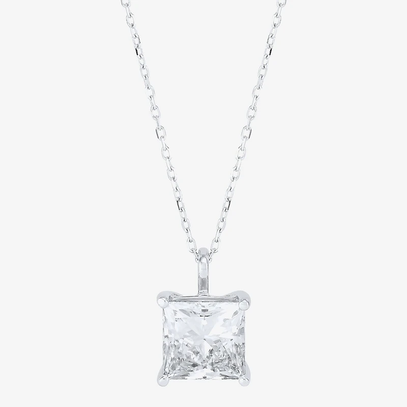 ( H-I/SI2 ) Womens 3 CT. T.W. Lab Grown White Diamond 14K Gold 18 Inch Princess Pendant Necklace