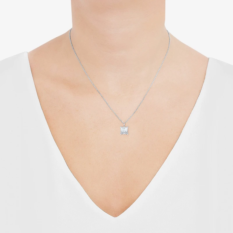 ( H-I/SI2 ) Womens 3 CT. T.W. Lab Grown White Diamond 14K Gold 18 Inch Princess Pendant Necklace
