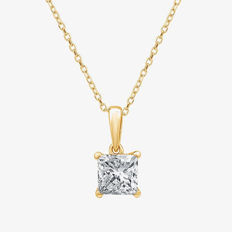 Womens 1 CT. Lab Grown White Diamond 10K Gold 18 Inch Princess Pendant Necklace
