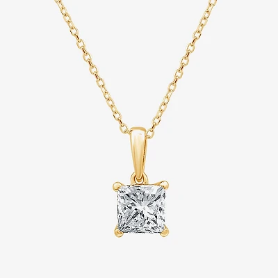 Womens 1 CT. Lab Grown White Diamond 10K Gold 18 Inch Princess Pendant Necklace