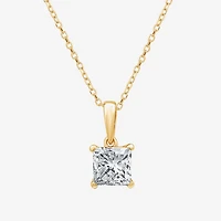 Womens 1 CT. Lab Grown White Diamond 10K Gold 18 Inch Princess Pendant Necklace