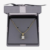 Womens 1 CT. Lab Grown White Diamond 10K Gold 18 Inch Princess Pendant Necklace