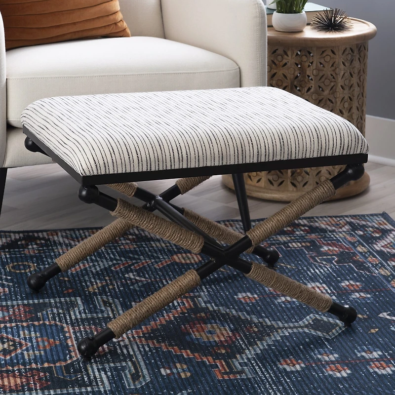 Linon Arjean Living Room Collection Upholstered Footstool