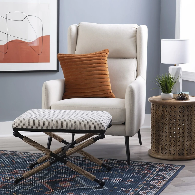 Linon Arjean Living Room Collection Upholstered Footstool