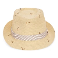 Stafford Palm Print Striped Band Straw Mens Fedora