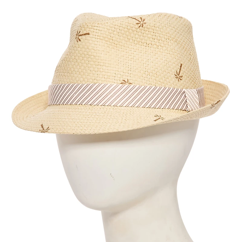 Stafford Palm Print Striped Band Straw Mens Fedora
