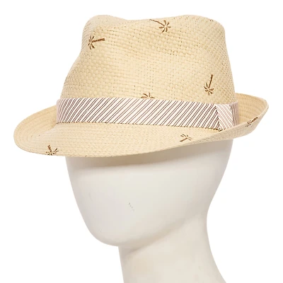 Stafford Palm Print Striped Band Straw Mens Fedora