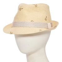 Stafford Palm Print Striped Band Straw Mens Fedora