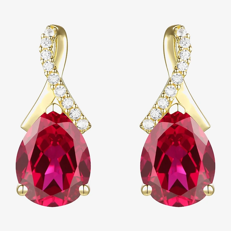 Womens Gemstone Sterling Silver or 14K Gold Over 14mm Pear Stud Earrings