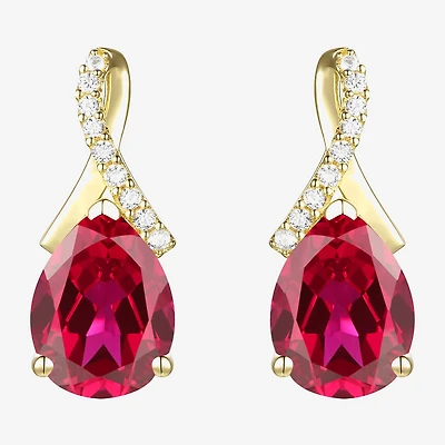 Womens Gemstone Sterling Silver or 14K Gold Over 14mm Pear Stud Earrings