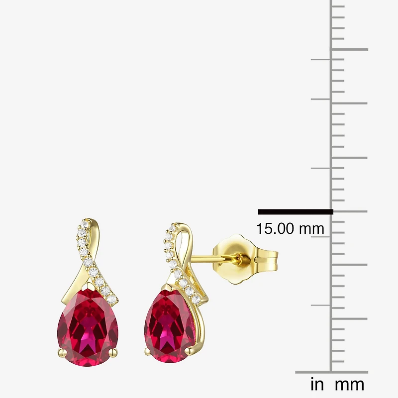 Womens Gemstone Sterling Silver or 14K Gold Over 14mm Pear Stud Earrings