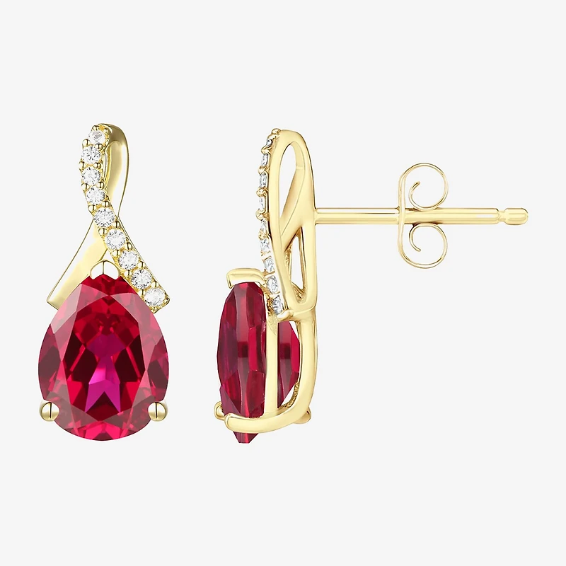 Womens Gemstone Sterling Silver or 14K Gold Over 14mm Pear Stud Earrings