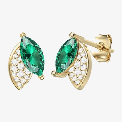 Lab Created Green Emerald 14K Gold Over Silver 11mm Marquise Stud Earrings