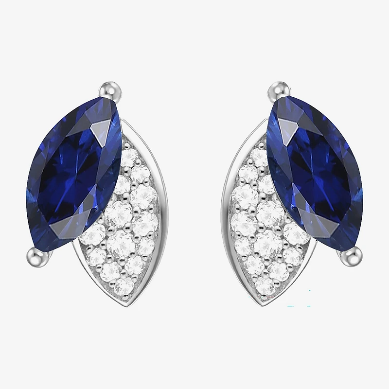 Lab Created Gemstone Sterling Silver Marquise Stud Earrings