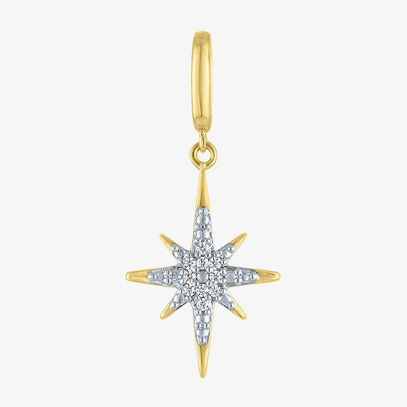 Charmed by Diamond Addiction Accent North Star (G-H / Si2- I1) White 14K Gold Over Silver Charm