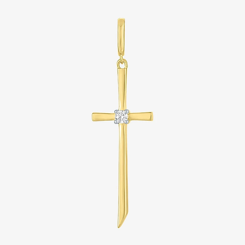 Charmed by Diamond Addiction Accent Cross (G-H / Si2- I1) White 14K Gold Over Silver Charm