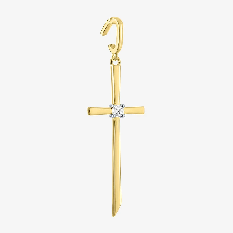 Charmed by Diamond Addiction Accent Cross (G-H / Si2- I1) White 14K Gold Over Silver Charm