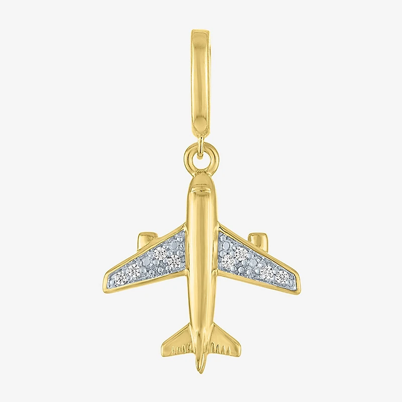 Charmed by Diamond Addiction Accent Airplane (G-H / Si2- I1) White 14K Gold Over Silver Charm