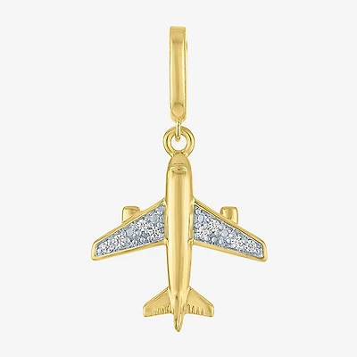 Charmed by Diamond Addiction Accent Airplane (G-H / Si2- I1) White 14K Gold Over Silver Charm