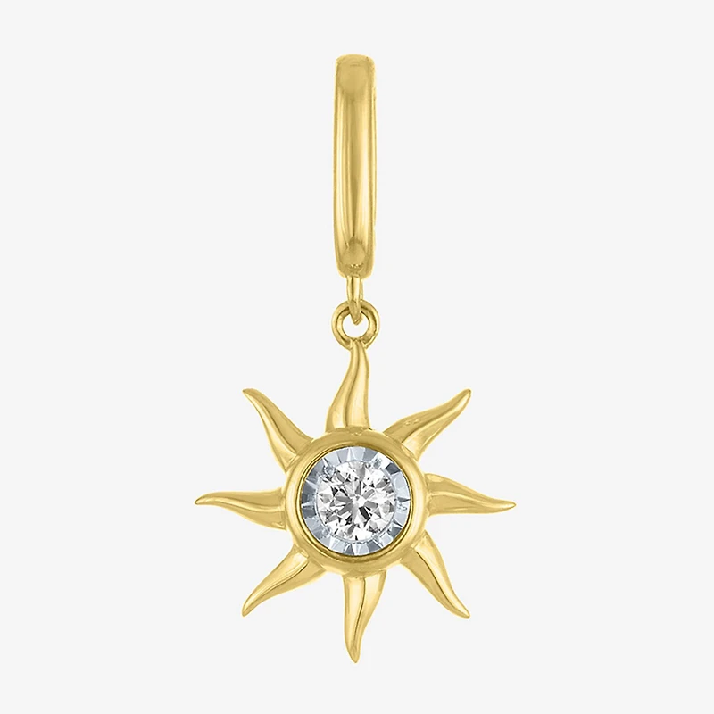 Charmed by Diamond Addiction Accent Sun (G-H / Si2- I1) White 14K Gold Over Silver Sunburst Charm