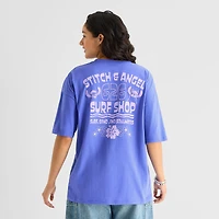 Stitch And Angel Oversized Tee Womens Juniors Crew Neck Short Sleeve Graphic T-Shirt