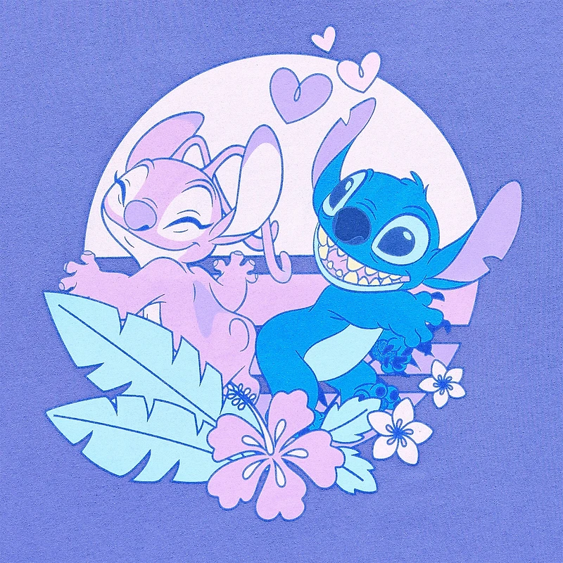 Stitch And Angel Oversized Tee Womens Juniors Crew Neck Short Sleeve Graphic T-Shirt