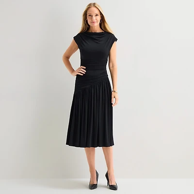 Robbie Bee Womens Boat Neck Short Sleeve Sheath Dress
