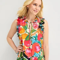 52seven Womens Split Tie Neck Sleeveless Floral Shift Dress