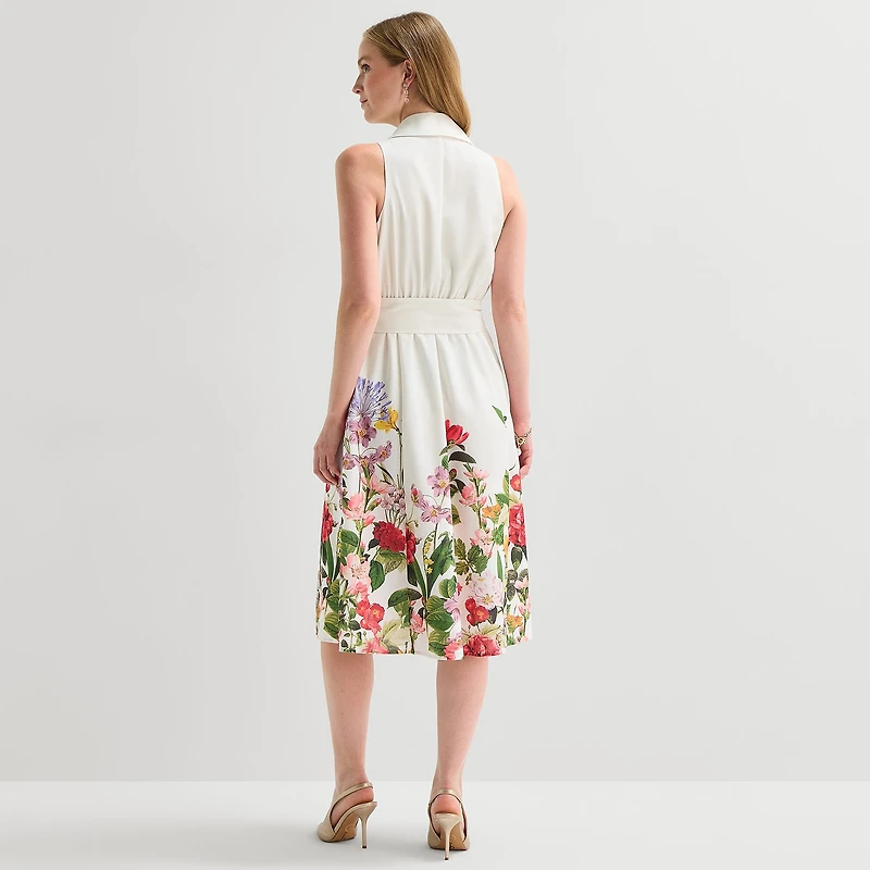 52seven Womens Sleeveless Midi Floral Shirt Dress