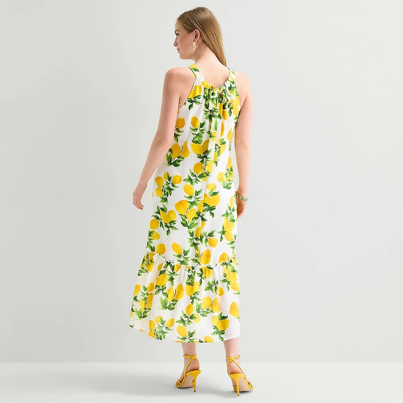 52seven Womens Midi Round Neck Sleeveless Shift Dress