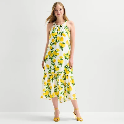 52seven Womens Midi Round Neck Sleeveless Shift Dress