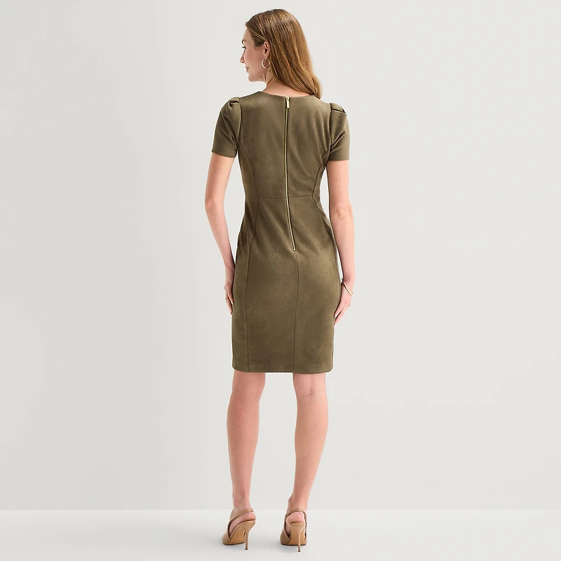 Marc New York Womens Round Neck Short Sleeve Sheath Dress