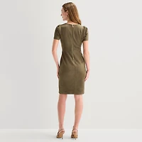 Marc New York Womens Round Neck Short Sleeve Sheath Dress