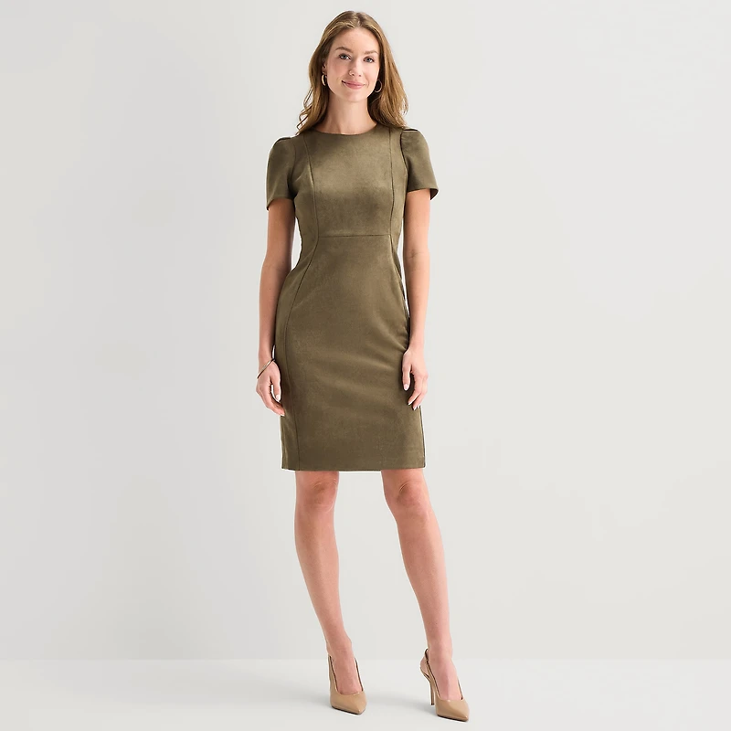Marc New York Womens Round Neck Short Sleeve Sheath Dress