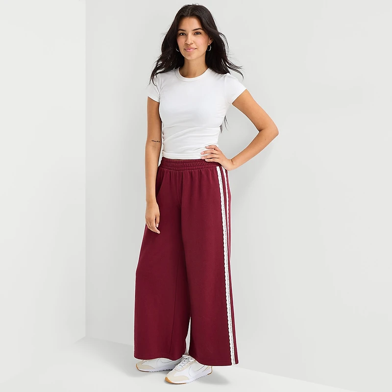 Arizona Womens Juniors Wide Leg Mid Rise Sweatpant