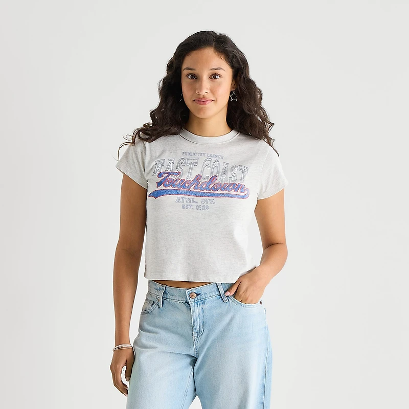 Arizona Womens Juniors Crew Neck Short Sleeve Regular Fit Graphic T-Shirt