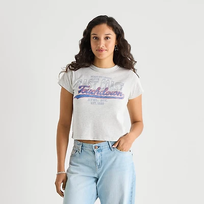Arizona Womens Juniors Crew Neck Short Sleeve Regular Fit Graphic T-Shirt